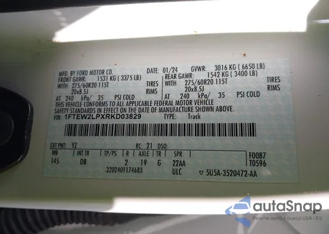 2024 Ford F-150 Stx z USA, uszkodzony, nr VIN 1FTEW2LPXRKD03829